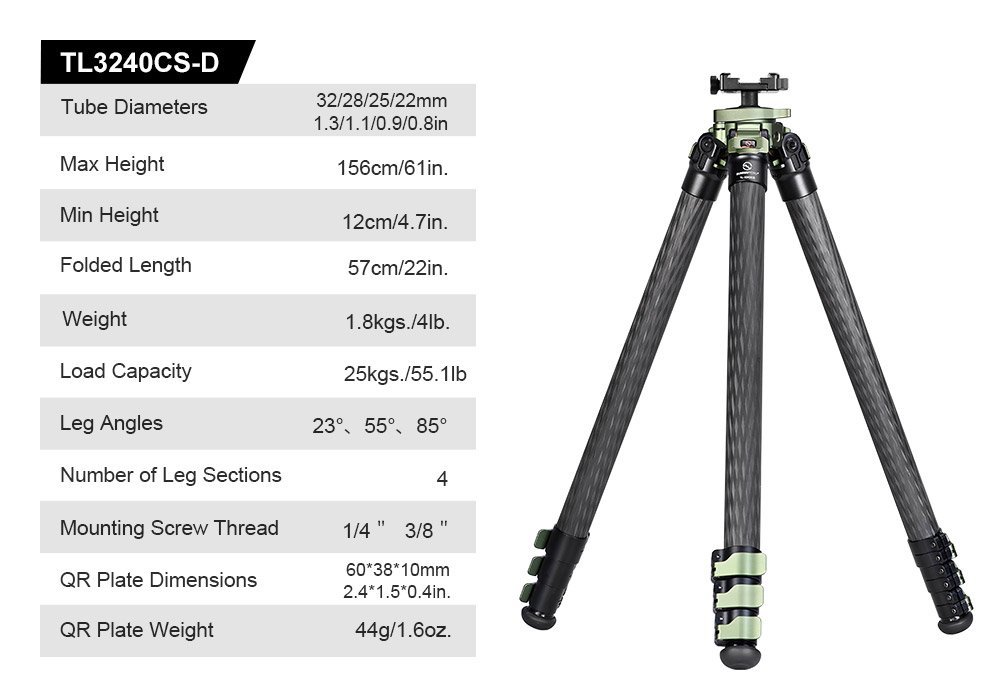 SUNWAYFOTO TL3240CS-D Carbon Fiber Tripod